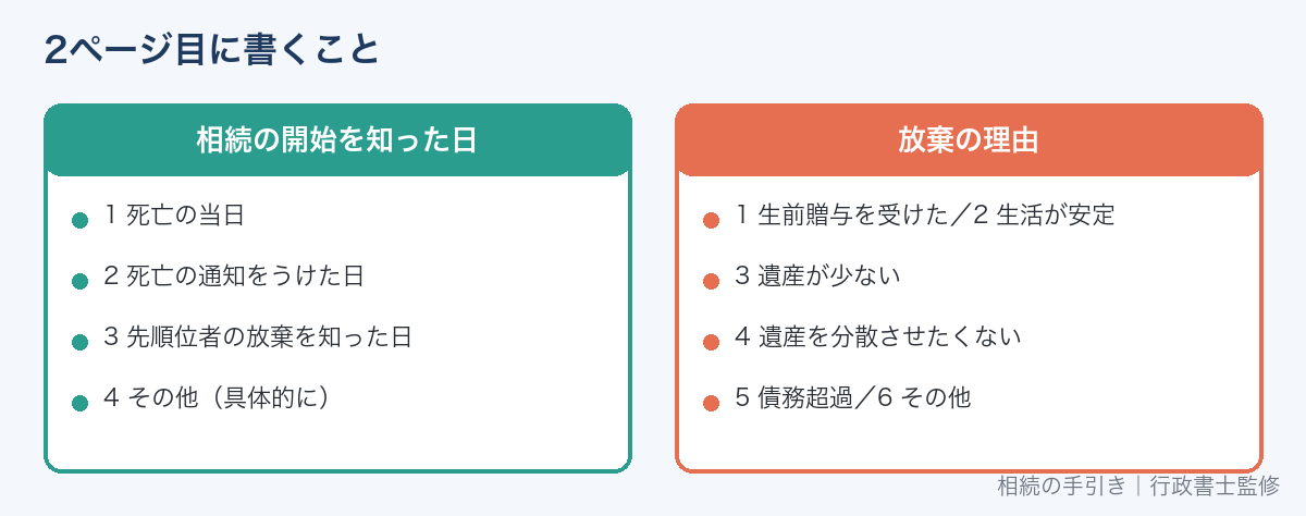 相続放棄申述書2ページ目の記入欄