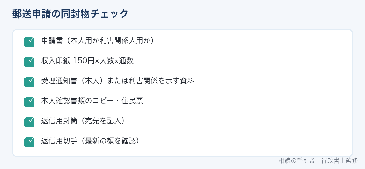 受理証明書を郵送で申請するときの同封物チェックリスト